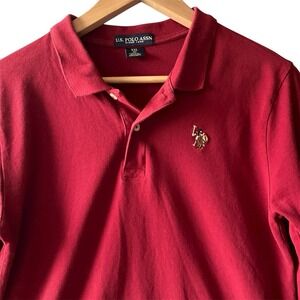 U.S. Polo Assn Boys Long Sleeve Polo Shirt XXL 18 Red Holidays Christmas Classic